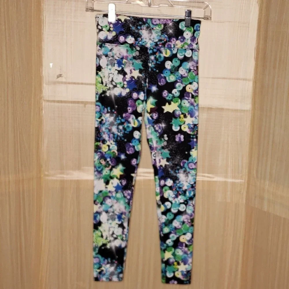 Justice Girls Black Purple Abstract Print Leggings 12